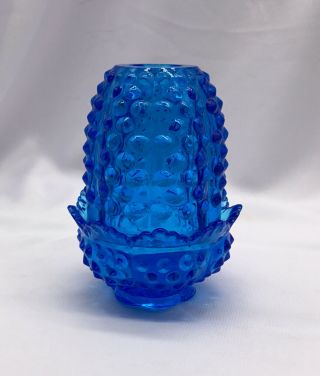 Vintage Fenton Glass Hobnail Colonial Blue Fairy Courting Candle Lamp Tea Light