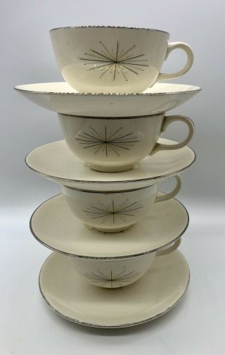 Set Of 4 Vintage Atomic Homer Laughlin Modern Star Tea Cups & Saucers