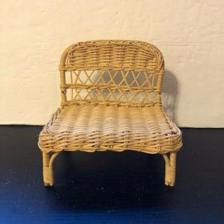 Vintage Wicker Rattan Barbie Doll House Furniture 6 " Chair Loveseat Bench Tan