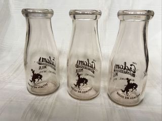 3 Vintage Third Quart Milk Bottles Adams Milk Rawlins Wyoming Cowboy Bottle