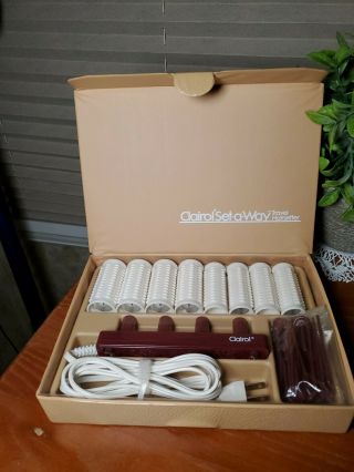 Vintage Clairol Set - A - Way Travel Hairsetter 8 Hot Rollers & Clips W/case Euc