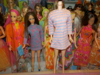 Vintage Barbie Maddie Mod Shillman Sharp Shift Style Striped Pink & Blue Dress