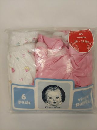 Vintage Gerber Pink Unlined Vinyl Pants 5 In Pkg Of 6.  Size 24 Months 28 - 32 Lbs
