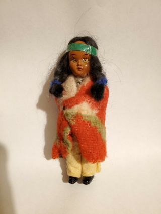 Vintage Native American Indian Girl Doll Souvenir Sleepy Eyes 5 " Tall