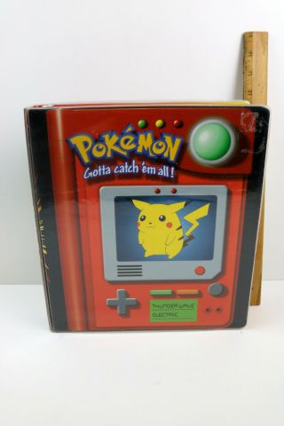 Vintage 1999 Pokemon Pikachu & Meowth Pokédex Binder Nintendo Game Freak