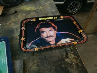 Vintage 80’s Magnum Pi Tv Dinner Tray Folding Metal Table Tom Selleck