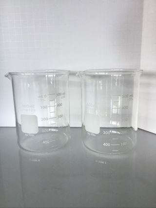 Vintage Pyrex 1000 Ml Beakers Set Of 2 Laboratory Chemistry Glassware No.  1000 Hh