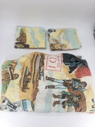 Vintage 1983 Star Wars Return Of The Jedi Full Fitted Sheet And Pillows Set Rare