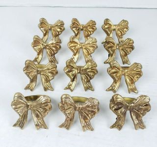 Vintage Brass Bow Napkin Rings Set Of 12 Gold Tone