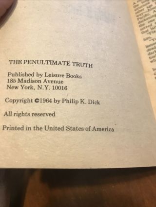 The Penultimate Truth By Philip K Dick Leisure 285 Collectible Paperback Scarce 3