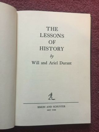 The Lessons Of History By Will And Ariel Durant 1968 Hardcover First Printing