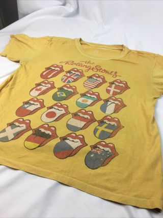Vintage The Rolling Stones T - Shirt Size Medium Yellow Tongue Flags Charlie Watts