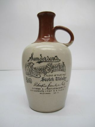 Vtg Antique Sandersons Leith Liqueur Special Scotch Whisky Stoneware Jug Bottle