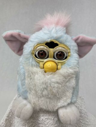 Vintage 1999 Furby Babies 70 940 Light Blue White Pink Ears Tan Face Tags