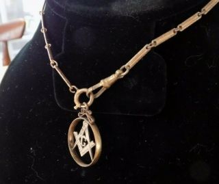 Vintage Masonic Freemason Golden Pendant With Watch Chain