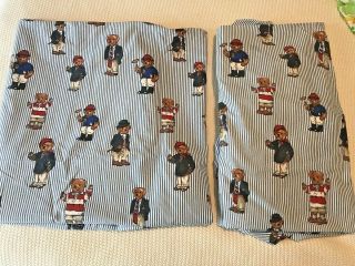 Vintage Ralph Lauren Polo Bear Blue Stripe Twin Fitted & Flat Bed Sheets Set
