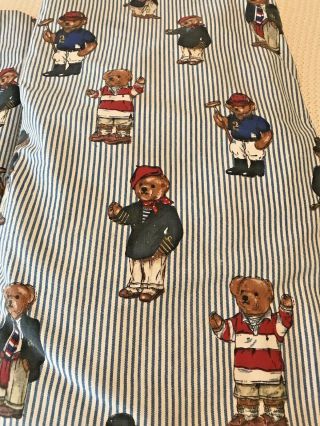 Vintage Ralph Lauren Polo Bear Blue Stripe Twin Fitted & Flat Bed Sheets Set 2
