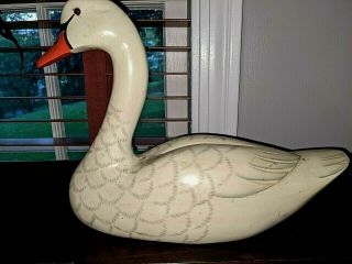 Vtg Hand Carved Wooden Snow Goose White Hand Painted 11 " Long