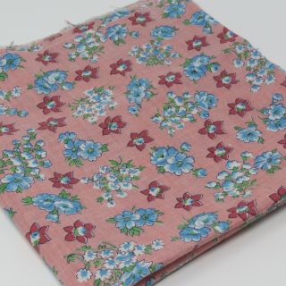 1/2 Yard Vintage Fabric 36 " Wide X 18 " Pink W/ Blue Floral
