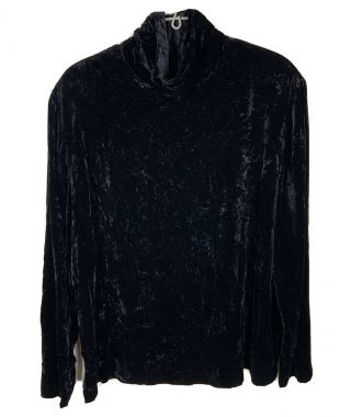 Talbots Vintage Sz 14 Black Velvet High Neck Top Blouse Shirt Long Sleeve Gothic