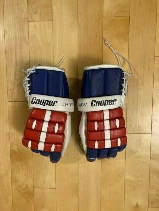 Vintage Cooper Lbdv Armadillo Thumb Hockey Gloves Rangers/ Canadiens Colors