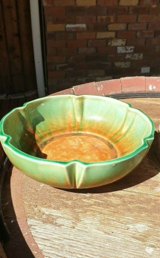 Vintage Diana Australian Pottery 60 Serving Bowl Green Tan 21cm Diameter