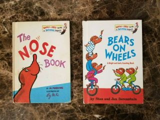 Dr.  Seuss Bears On Wheels 1969 & The Nose Book 1970 Book Club Edition Hardcovers