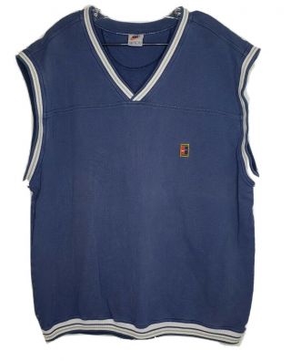 Vintage 90s White Tag Nike Court Tennis Sleeveless Shirt / Vest Rare Blue