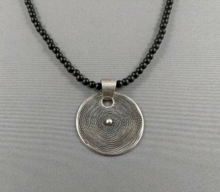 Vintage Black Stone Necklace With Silver Clasp And Unique Silver Pendant