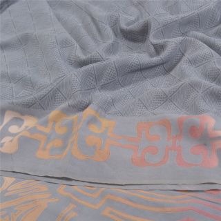 Sanskriti Vintage Grey Sarees Pure Crepe Silk Printed Soft Fabric Craft Sari 2