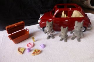 Sylvanian Families Red Car Figures And Small Bits