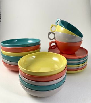 Vtg Aztec Melmac Melamine Dinnerware 23 Pc Southwest Colors Bowls Cups Saucers