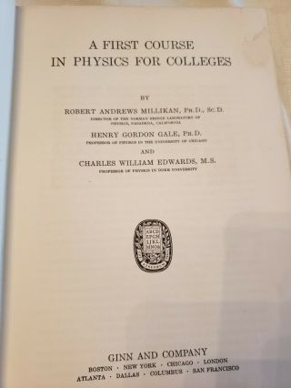 A First Course For Physics In College 1928 Book Millikan Gale & Edwards