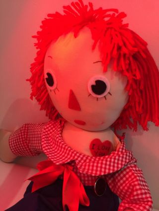 Raggedy Andy Not Anne Lol Large Plush Doll Retro ‘i Love You’ Heart 66cm Tall