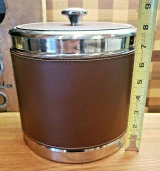Vintage Ice Bucket Mid Century Leather Stainless Steel Retro Barware Mcm
