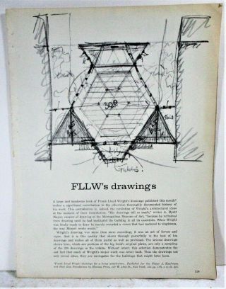 Frank Lloyd Wright Drawings Book Promo Brochure,  Dec.  1959,  Architectural Forum