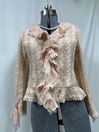 Vintage Albert Nipon Waterfall Style Silk & Wool Ruffle Front Blazer Jacket