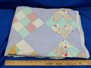 Antique - Vtg 60 " Long Patchwork Quilt Baby Blanket Shawl Purple Floral 5 