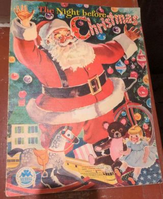 Vintage The Night Before Christmas 1949 Merrill Publishers Linen Book