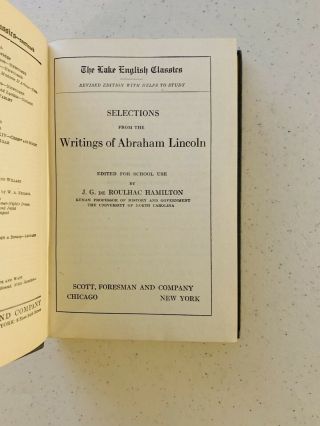 Lake English Classics Selections from the Writings of Abraham Lincoln HC 1922 3