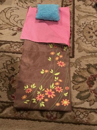 Og American Girl 18” Doll Sleeping Bag With Pillow Brown Pink Floral