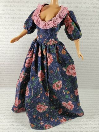 Evening C Dress Barbie Fashion Doll Size Blue Floral Gown Accessory Clothing