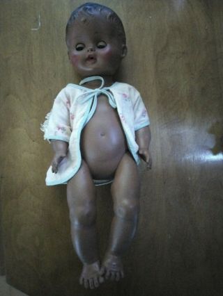 Vintage Composition African American Black Baby Doll 15 " Molded Hair