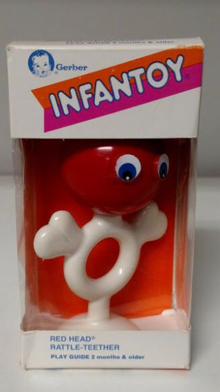 Vintage 1979 Gerber Products Baby Infantoy Red Head Rattle - Teether W/ Box Rare