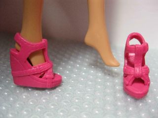 Fits Barbie Fashionista 2000s Dolls: Pink Wedge Sandal Shoes 4 Fashion Outfits