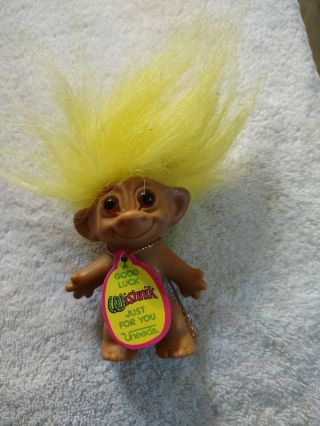 Vintage Wishnik Uneeda 2.  5” Troll Doll Yellow Hair With Tag