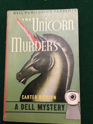The Unicorn Murders,  Carter Dickson,  Vintage Dell Paperback Mapback 16,  Vg 1945