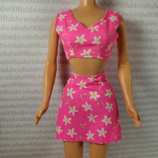 Outfit Barbie Fashion Doll Size Pink Flower Tank Shirt Skirt Accessory Clothing