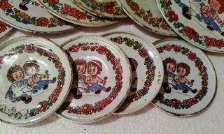 Vintage Raggedy Ann & Andy Tin Dolly Dishes Play Set Of 10 1971 Bobbs - Merrill Co