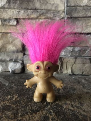 Monkey Troll Doll Made In China 2 1/2” Pink Hair Pink Eyes